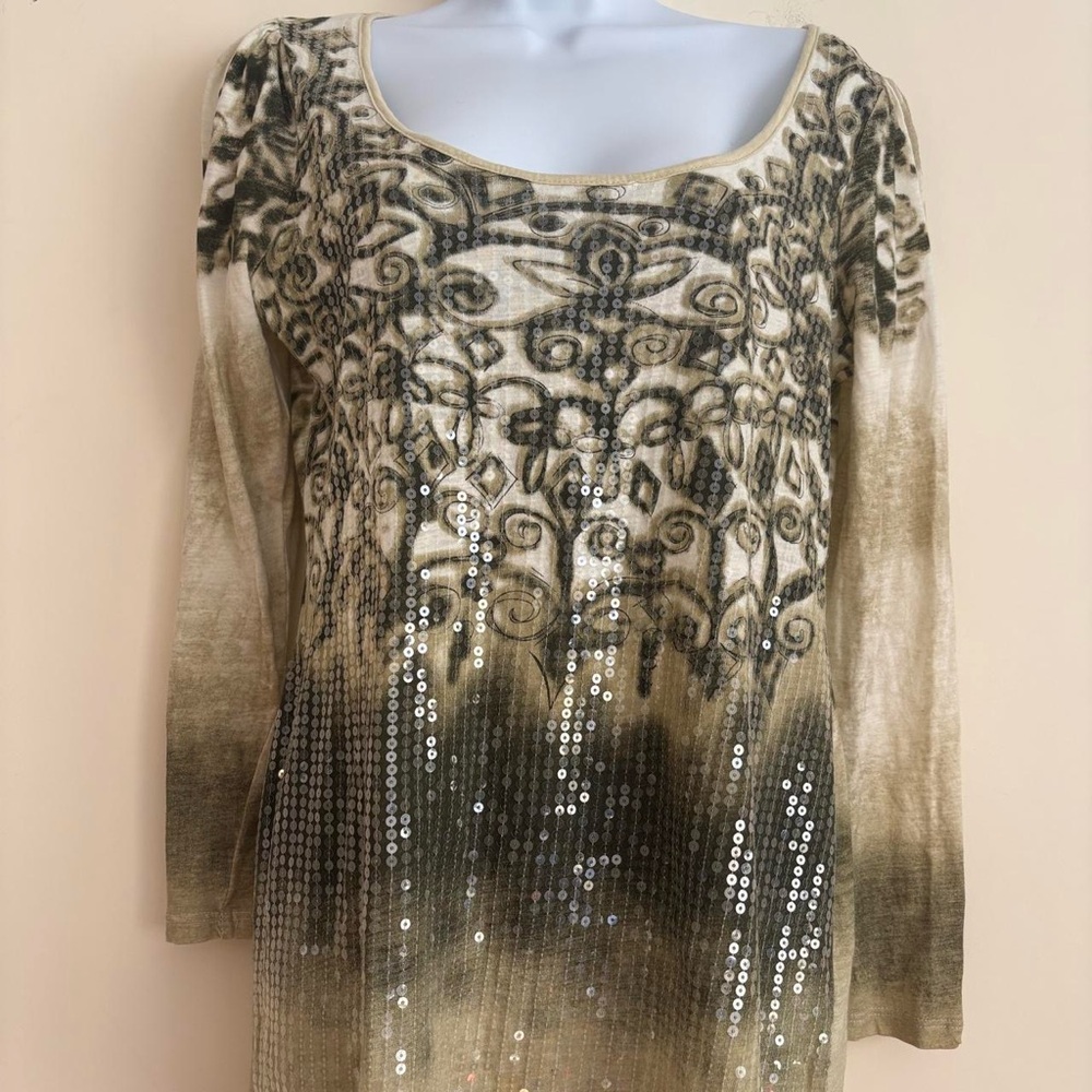 RXB Green Sequin Long Sleeve Top Y2K Size M